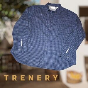 Trenery Men's 100% Cotton LS Geometric Print Button Up Shirt Navy Dots XXXL